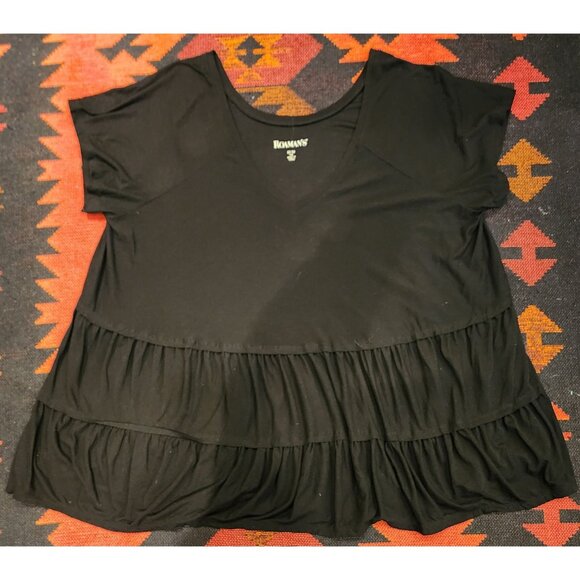 NEW Women's Black Tiered Ruffle Tunic Top 1X By Roaman's - Picture 3 of 15